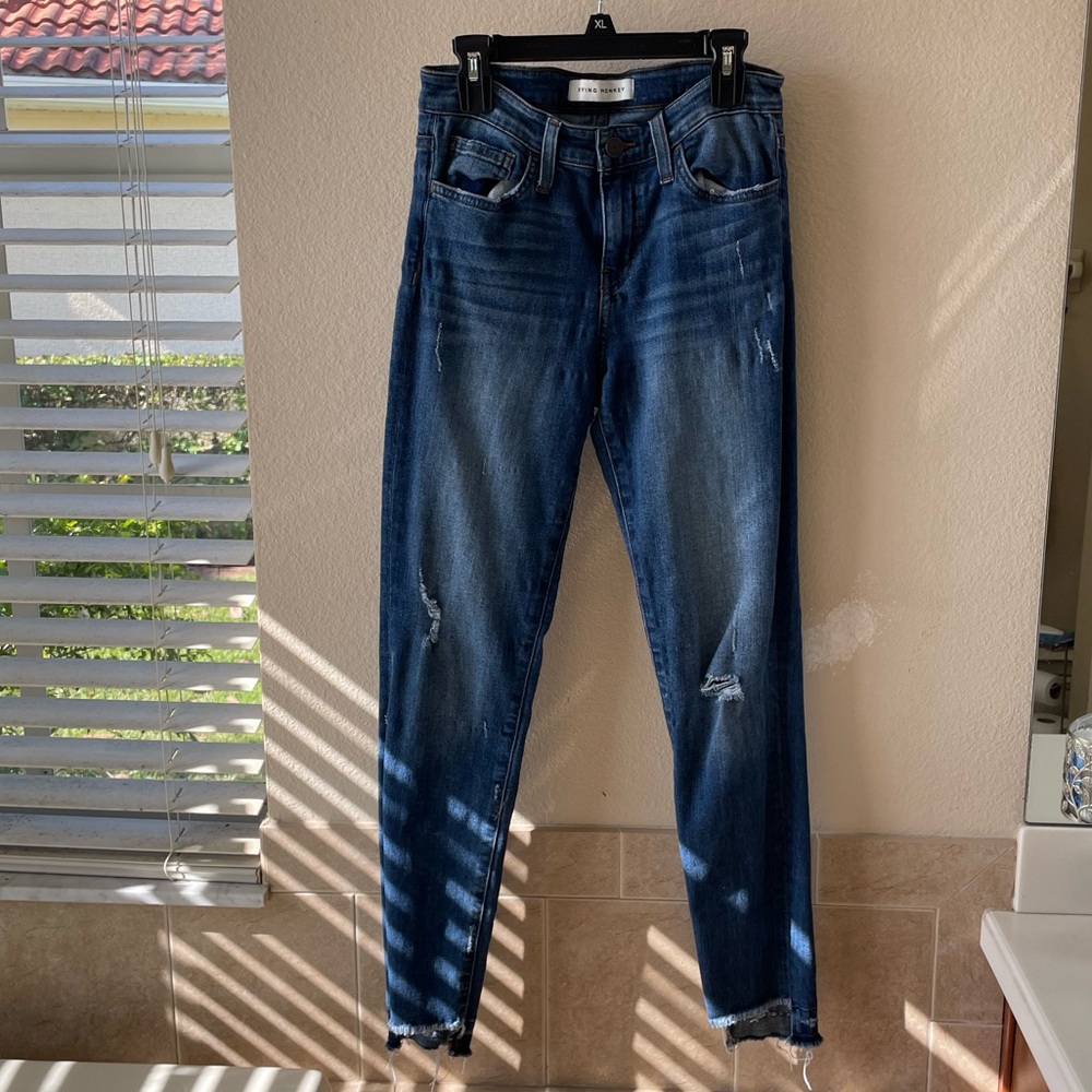 Blue Skinny Jeans with Distressed Details